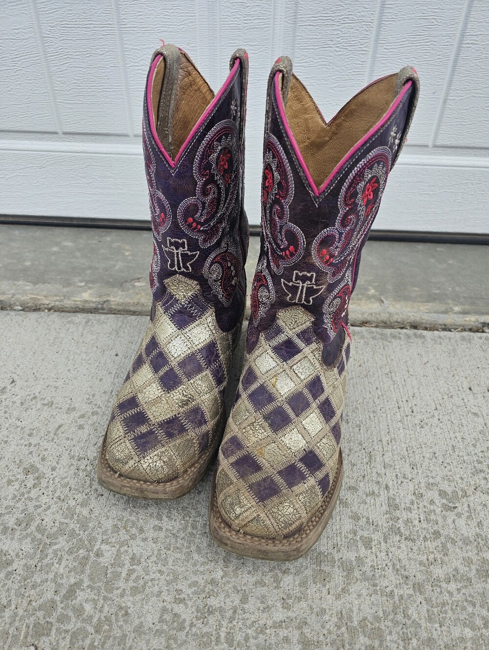 Tin Haul Kids Purple & Gold Western Boots with Pink Trim